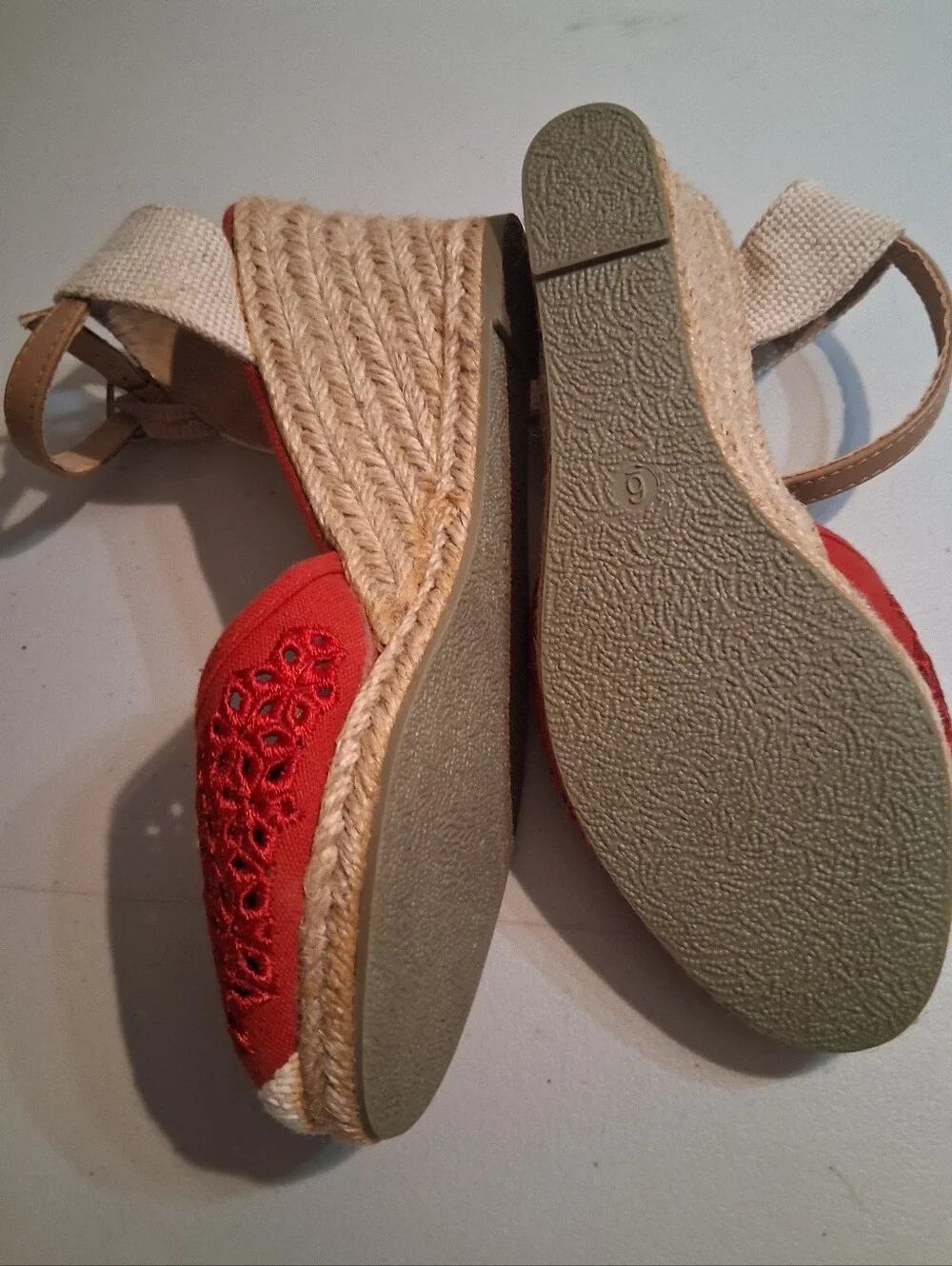 Red Crochet Espadrille Ankle-Strap Flats